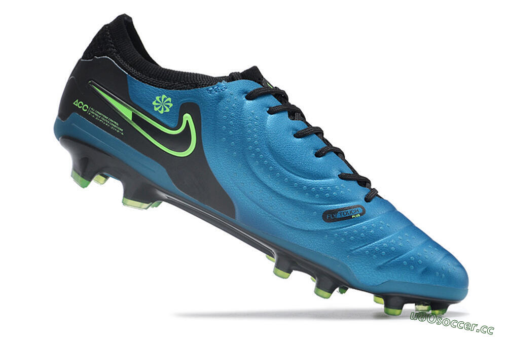 Men's Nike Tiempo Legend 10 Elite FG Firm Ground Low-Tops Football Boots - Blue/Green/Black 4