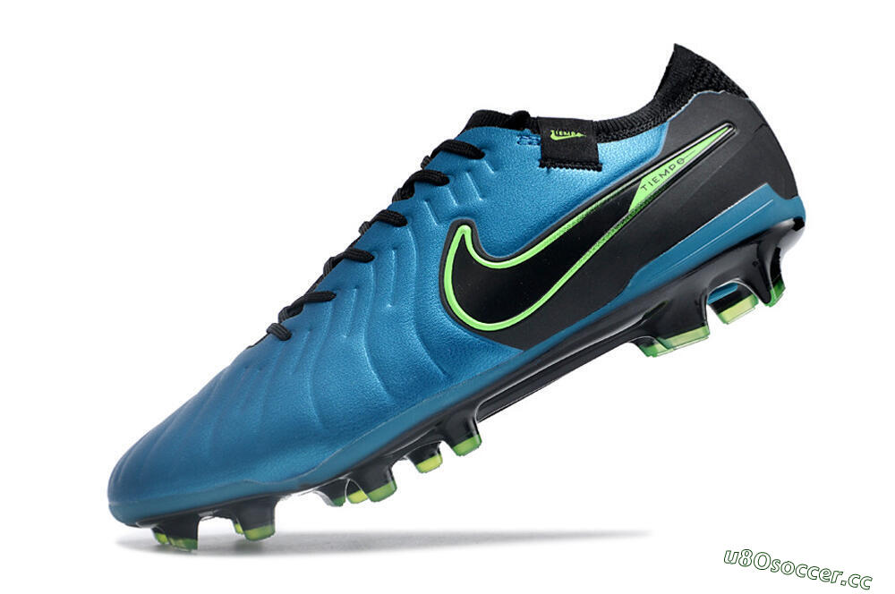 Men's Nike Tiempo Legend 10 Elite FG Firm Ground Low-Tops Football Boots - Blue/Green/Black 5