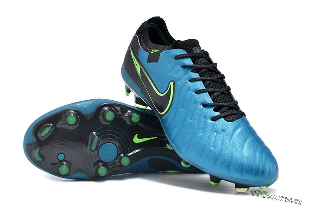 Men's Nike Tiempo Legend 10 Elite FG Firm Ground Low-Tops Football Boots - Blue/Green/Black 3