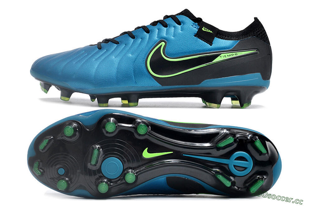 Men's Nike Tiempo Legend 10 Elite FG Firm Ground Low-Tops Football Boots - Blue/Green/Black 1