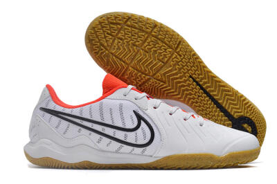 Men's Nike Tiempo Legend 10 Academy IC Indoor & Futsal Low-Tops Football Shoes - White/Black/Red