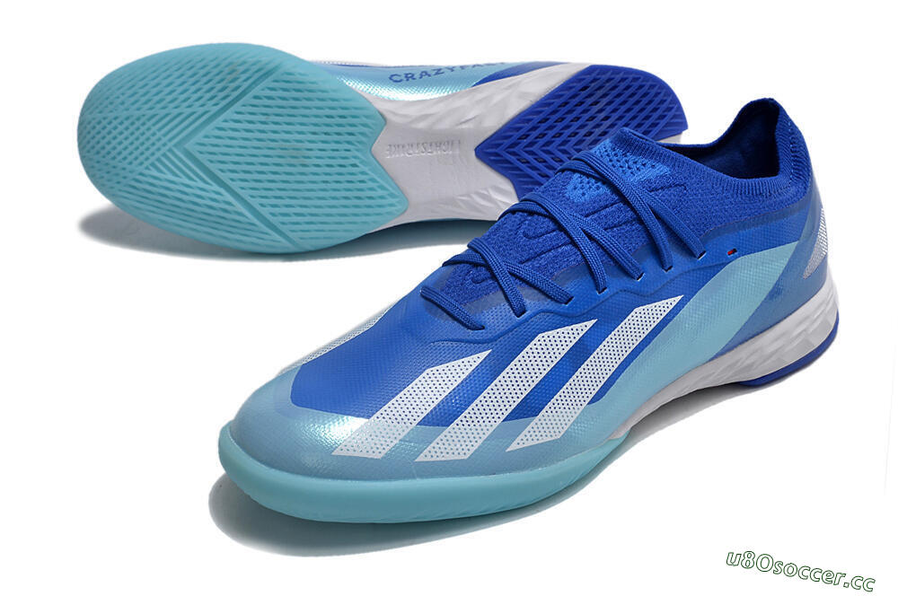 Men's Adidas X Crazyfast.1 IC Indoor & Futsal Low-Tops Football Shoes - Blue/White/Jade 3