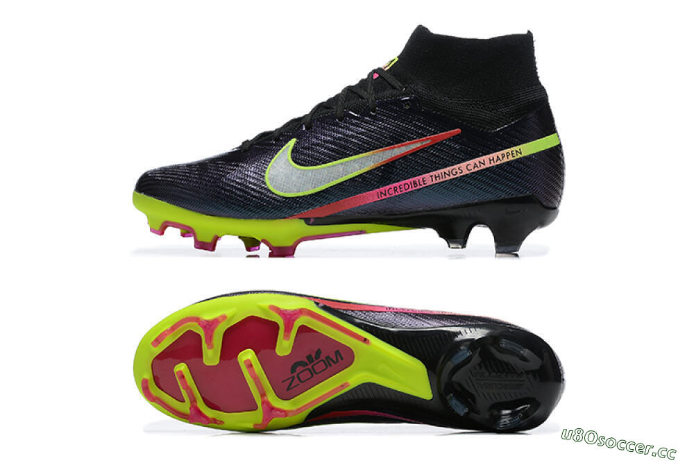 Men's Nike Air Zoom Mercurial Superfly 9 Elite FG Firm Ground High-Tops Football Boots - Black/Silver/Yellow/Pink 1