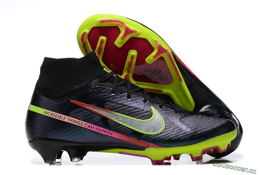 Men's Nike Air Zoom Mercurial Superfly 9 Elite FG Firm Ground High-Tops Football Boots - Black/Silver/Yellow/Pink 2