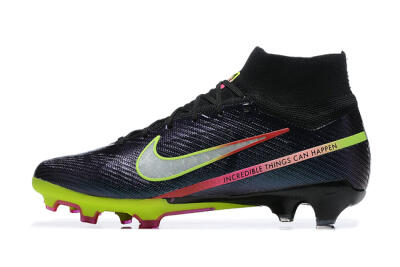 Men's Nike Air Zoom Mercurial Superfly 9 Elite FG Firm Ground High-Tops Football Boots - Black/Silver/Yellow/Pink