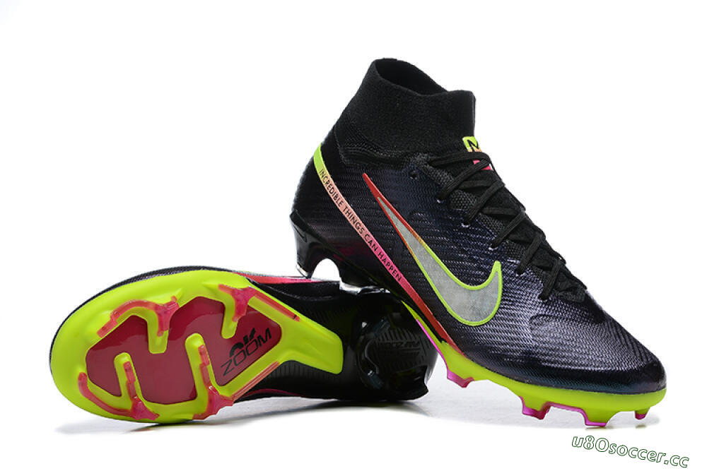 Men's Nike Air Zoom Mercurial Superfly 9 Elite FG Firm Ground High-Tops Football Boots - Black/Silver/Yellow/Pink 4