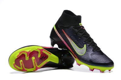 Men's Nike Air Zoom Mercurial Superfly 9 Elite FG Firm Ground High-Tops Football Boots - Black/Silver/Yellow/Pink