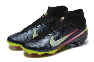 Men's Nike Air Zoom Mercurial Superfly 9 Elite FG Firm Ground High-Tops Football Boots - Black/Silver/Yellow/Pink