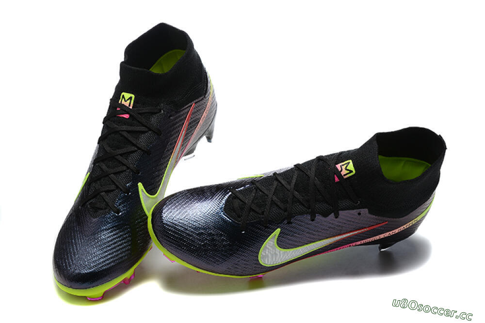 Men's Nike Air Zoom Mercurial Superfly 9 Elite FG Firm Ground High-Tops Football Boots - Black/Silver/Yellow/Pink 6