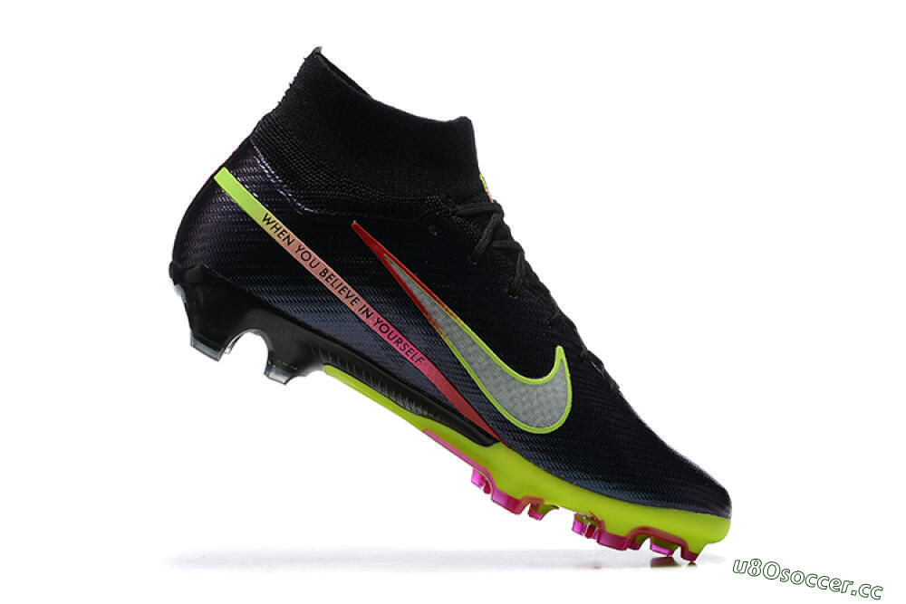 Men's Nike Air Zoom Mercurial Superfly 9 Elite FG Firm Ground High-Tops Football Boots - Black/Silver/Yellow/Pink 7