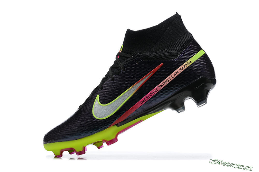 Men's Nike Air Zoom Mercurial Superfly 9 Elite FG Firm Ground High-Tops Football Boots - Black/Silver/Yellow/Pink 8