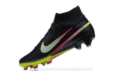 Men's Nike Air Zoom Mercurial Superfly 9 Elite FG Firm Ground High-Tops Football Boots - Black/Silver/Yellow/Pink