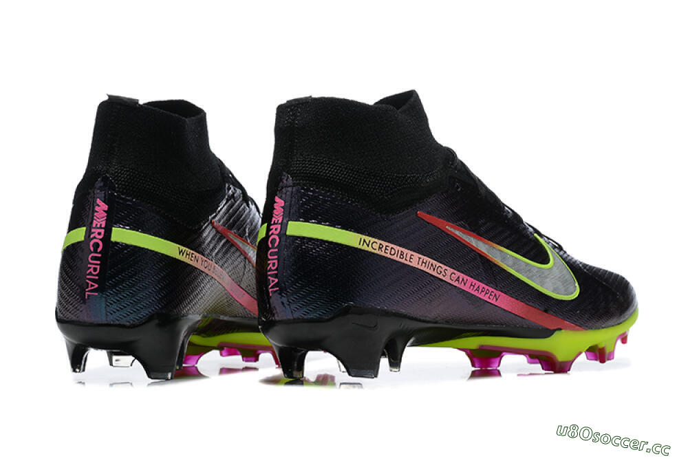 Men's Nike Air Zoom Mercurial Superfly 9 Elite FG Firm Ground High-Tops Football Boots - Black/Silver/Yellow/Pink 9