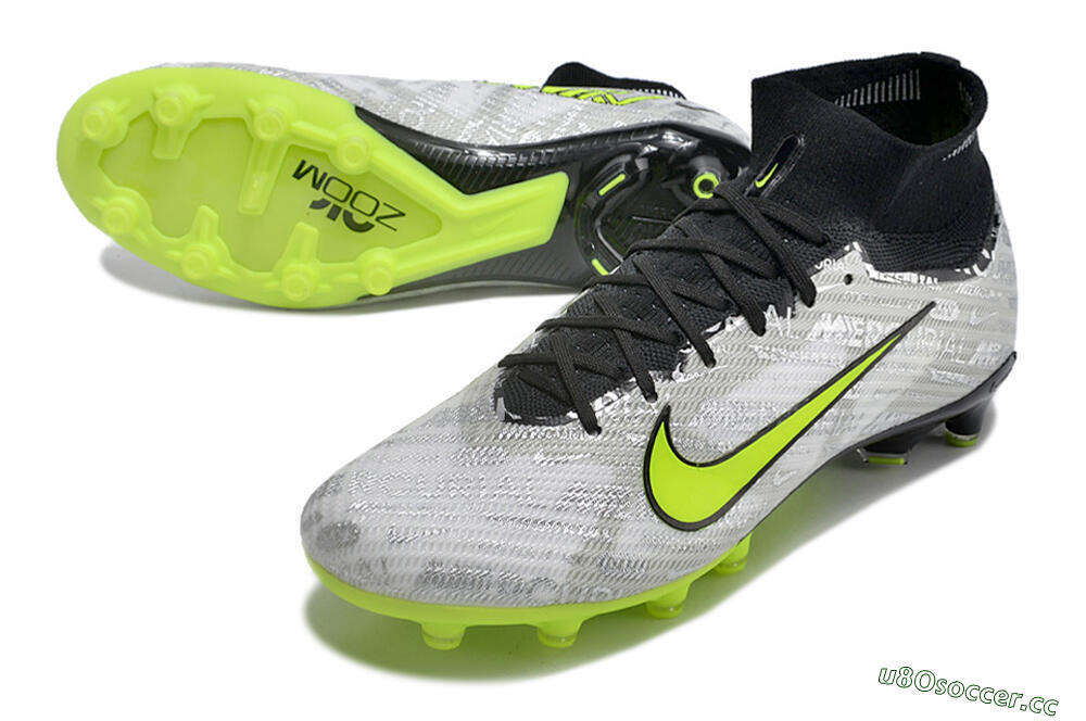 Men's Nike Air Zoom Mercurial Superfly 9 Elite AG Artificial Grass High-Tops Football Boots - Silver/Black/Yellow 3