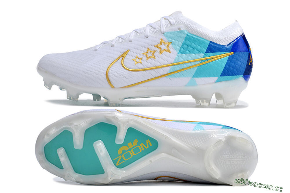 Unisex Nike Air Zoom Mercurial Vapor 15 Elite FG Firm Ground Low-Tops Football Boots - White/Blue/Gold 1