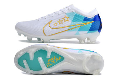 Unisex Nike Air Zoom Mercurial Vapor 15 Elite FG Firm Ground Low-Tops Football Boots - White/Blue/Gold