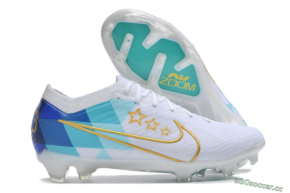 Unisex Nike Air Zoom Mercurial Vapor 15 Elite FG Firm Ground Low-Tops Football Boots - White/Blue/Gold 2