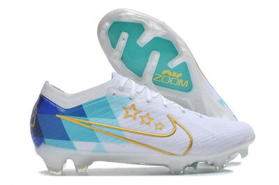 Unisex Nike Air Zoom Mercurial Vapor 15 Elite FG Firm Ground Low-Tops Football Boots - White/Blue/Gold