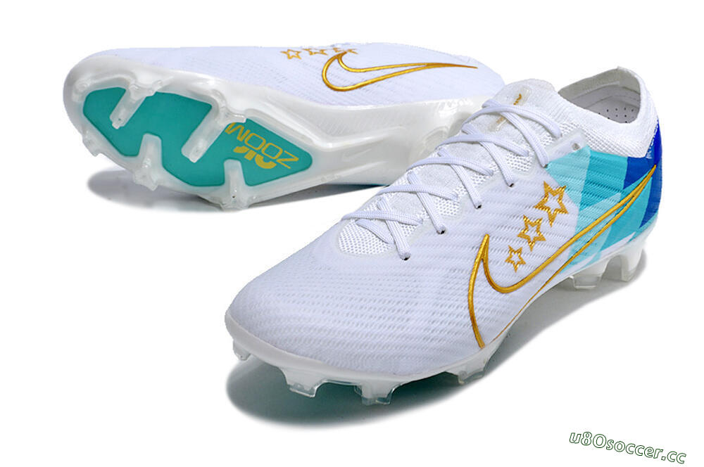 Unisex Nike Air Zoom Mercurial Vapor 15 Elite FG Firm Ground Low-Tops Football Boots - White/Blue/Gold 3