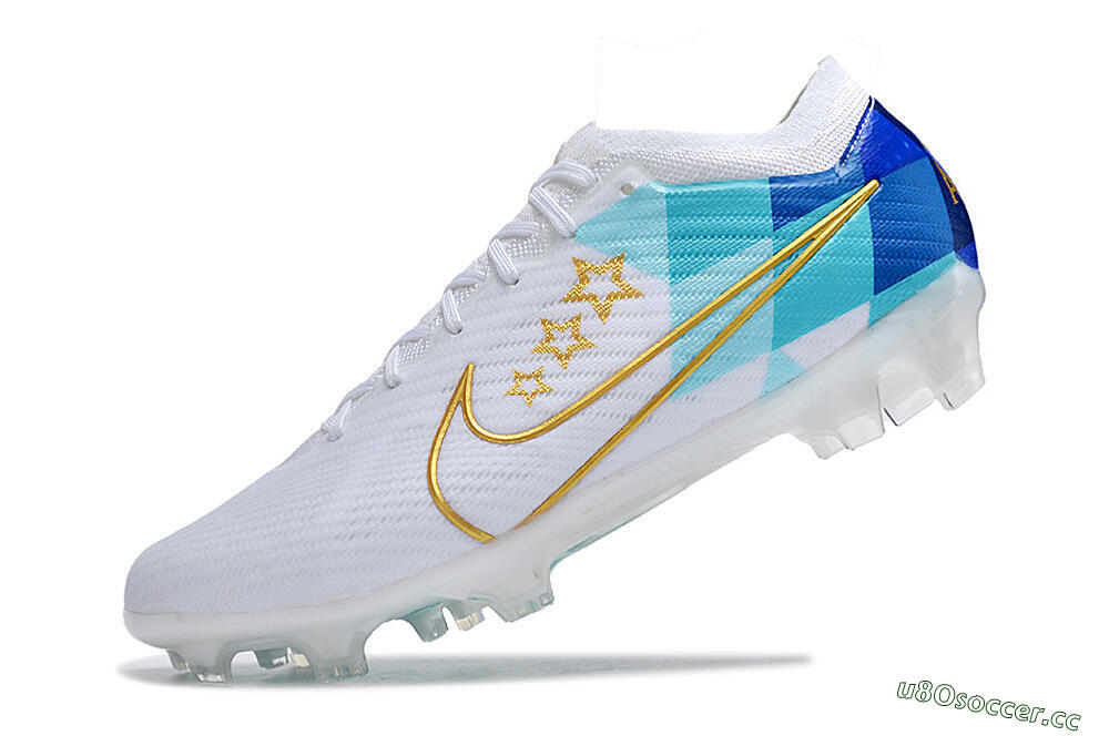 Unisex Nike Air Zoom Mercurial Vapor 15 Elite FG Firm Ground Low-Tops Football Boots - White/Blue/Gold 5