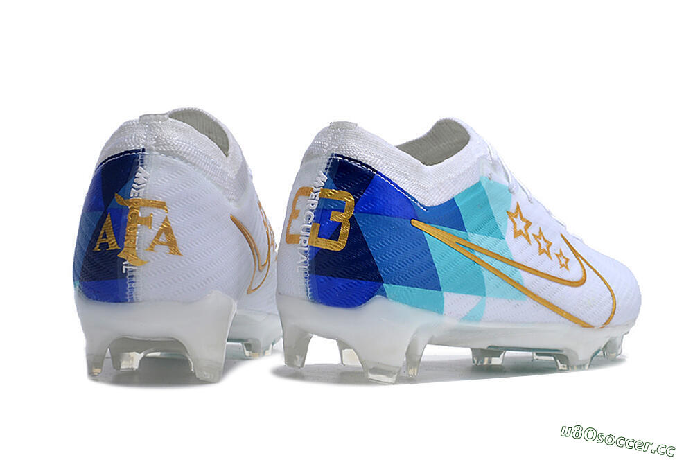 Unisex Nike Air Zoom Mercurial Vapor 15 Elite FG Firm Ground Low-Tops Football Boots - White/Blue/Gold 6