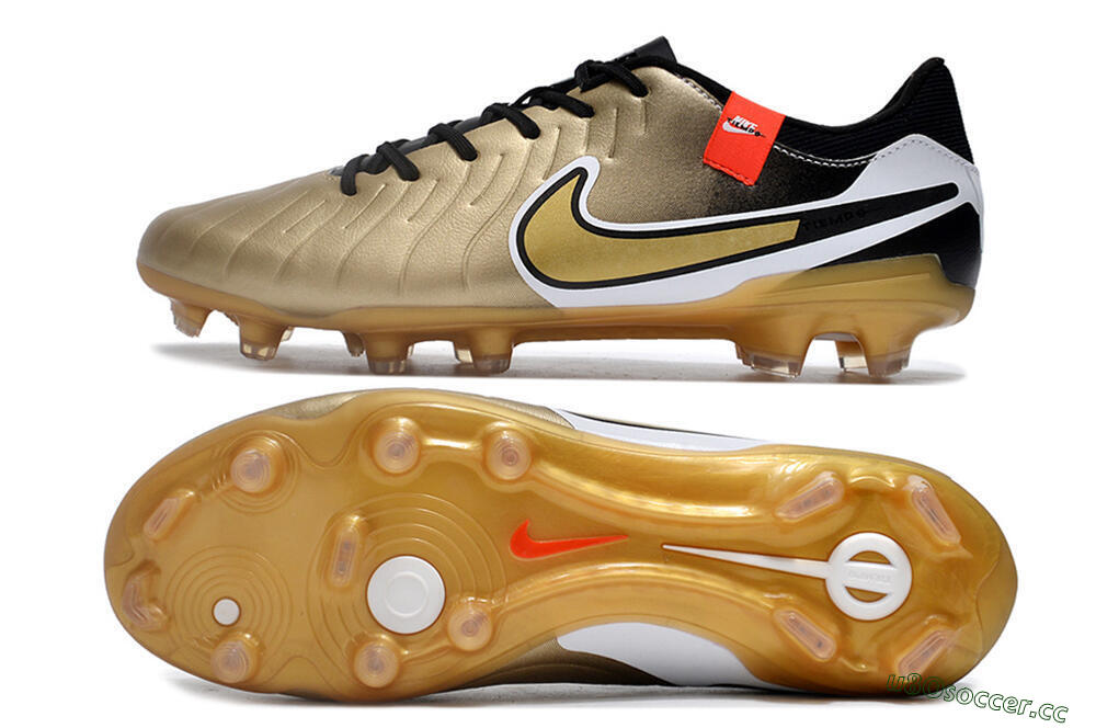 Men's Nike Tiempo Legend 10 Pro FG Firm Ground Low-Tops Football Boots - Gold/Black/White 1