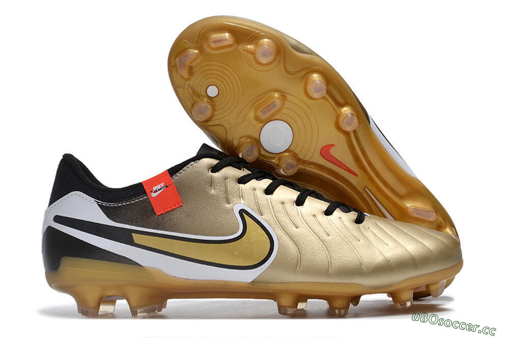 Men's Nike Tiempo Legend 10 Pro FG Firm Ground Low-Tops Football Boots - Gold/Black/White 2