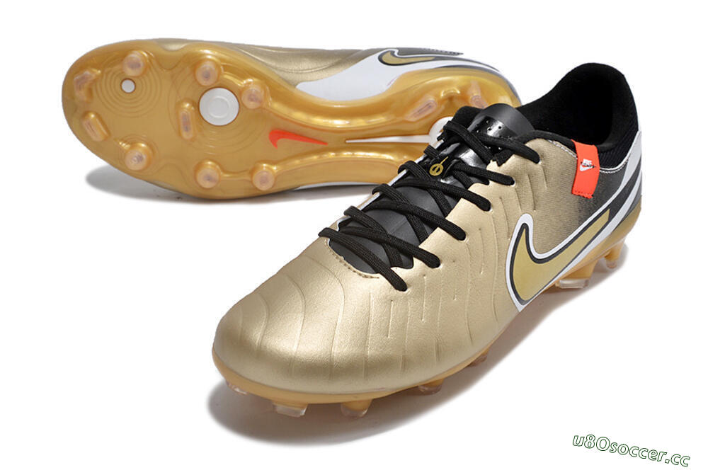 Men's Nike Tiempo Legend 10 Pro FG Firm Ground Low-Tops Football Boots - Gold/Black/White 3