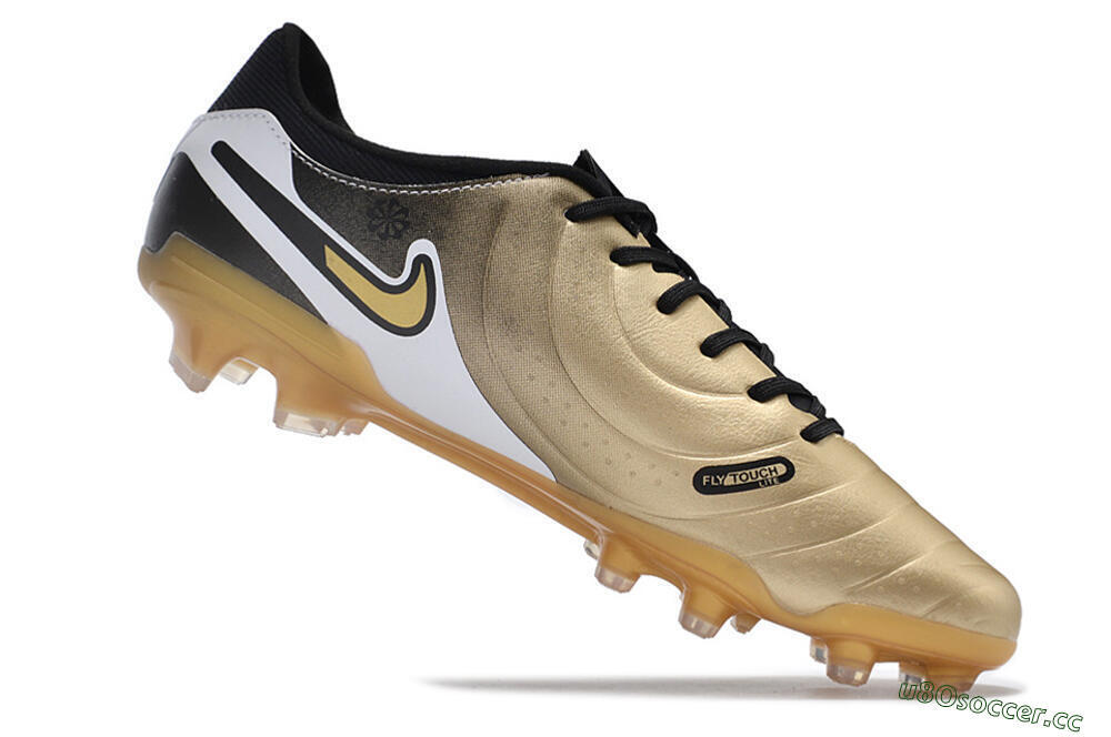 Men's Nike Tiempo Legend 10 Pro FG Firm Ground Low-Tops Football Boots - Gold/Black/White 4