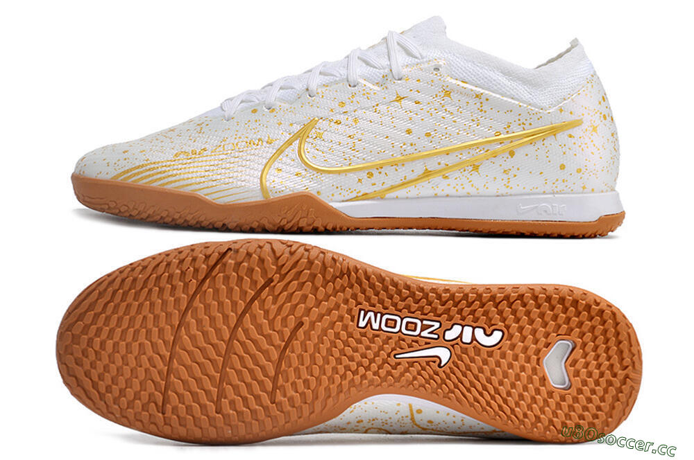 Men's Nike Air Zoom Mercurial Vapor 15 Elite IC Indoor & Futsal Low-Tops Football Shoes - White/Gold/Brown 1