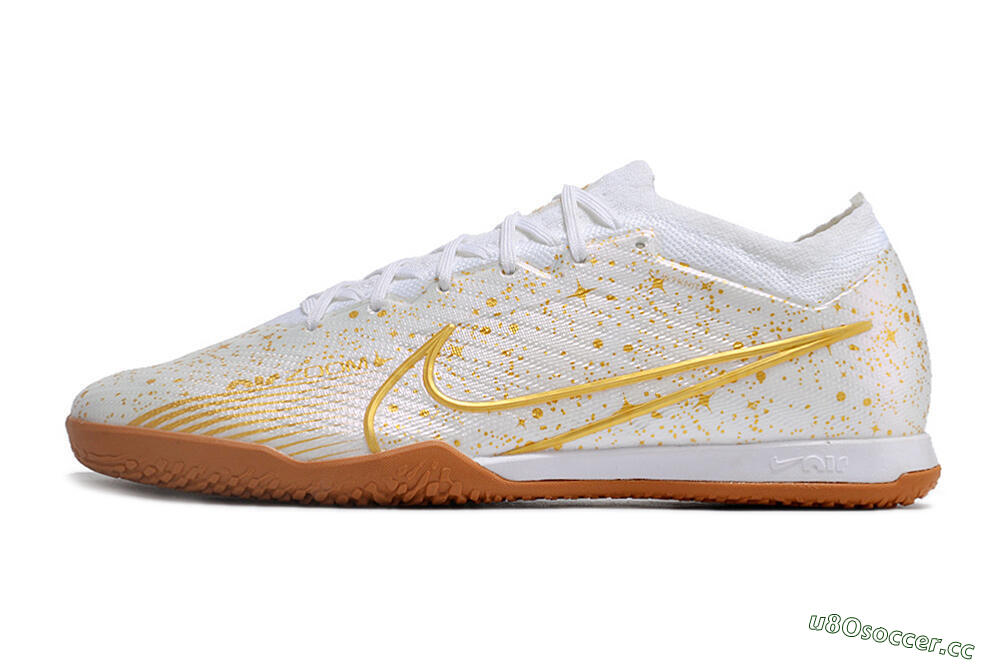Men's Nike Air Zoom Mercurial Vapor 15 Elite IC Indoor & Futsal Low-Tops Football Shoes - White/Gold/Brown 0