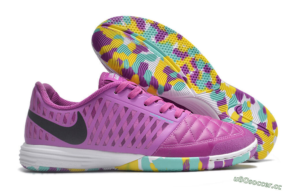 Men's Nike Lunar Gato 2 IC Indoor & Futsal Low-Tops Football Shoes - Purple/Black/Rainbow 2