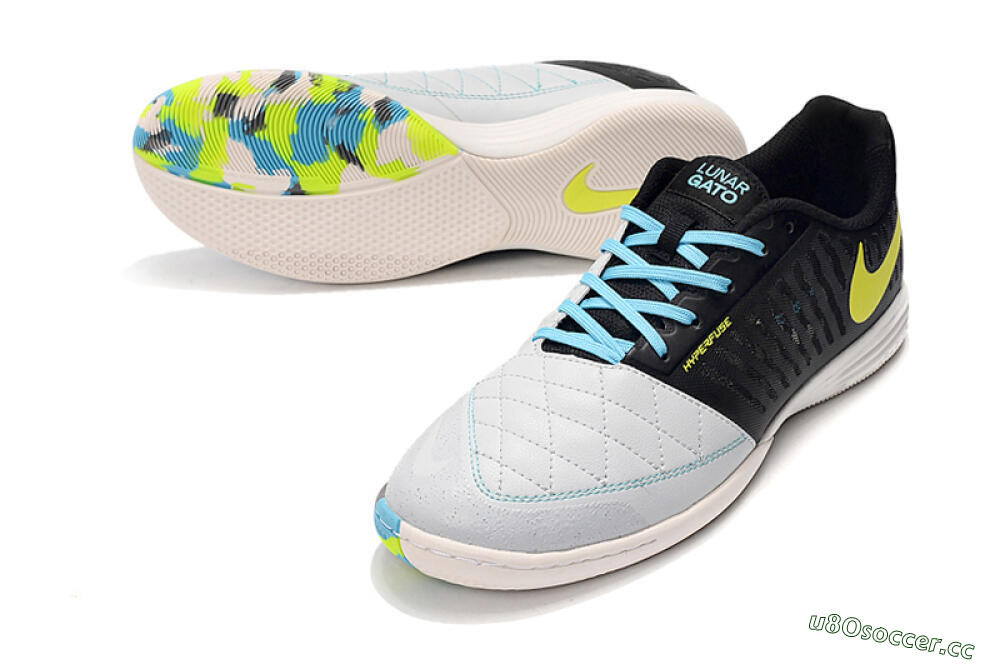 Men's Nike Lunar Gato 2 IC Indoor & Futsal Low-Tops Football Shoes - Black/Blue/Yellow 2