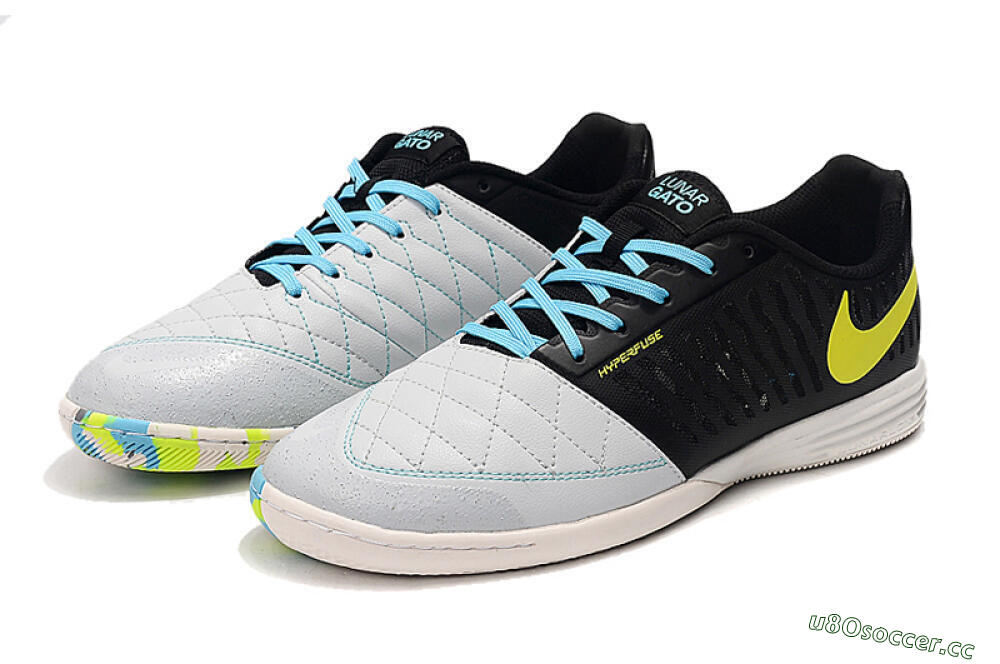 Men's Nike Lunar Gato 2 IC Indoor & Futsal Low-Tops Football Shoes - Black/Blue/Yellow 0