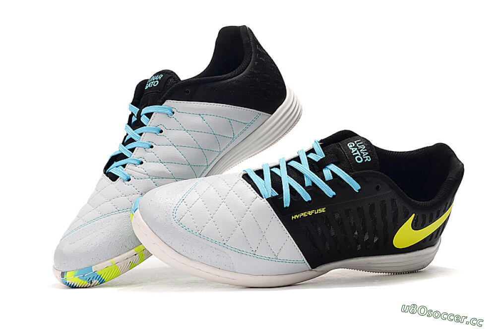 Men's Nike Lunar Gato 2 IC Indoor & Futsal Low-Tops Football Shoes - Black/Blue/Yellow 3