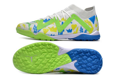 Men's Puma Future Ultimate TF Artificial Turf Low-Tops Football Shoes - White/Blue/Yellow/Green