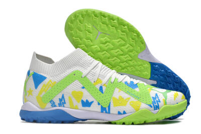 Men's Puma Future Ultimate TF Artificial Turf Low-Tops Football Shoes - White/Blue/Yellow/Green