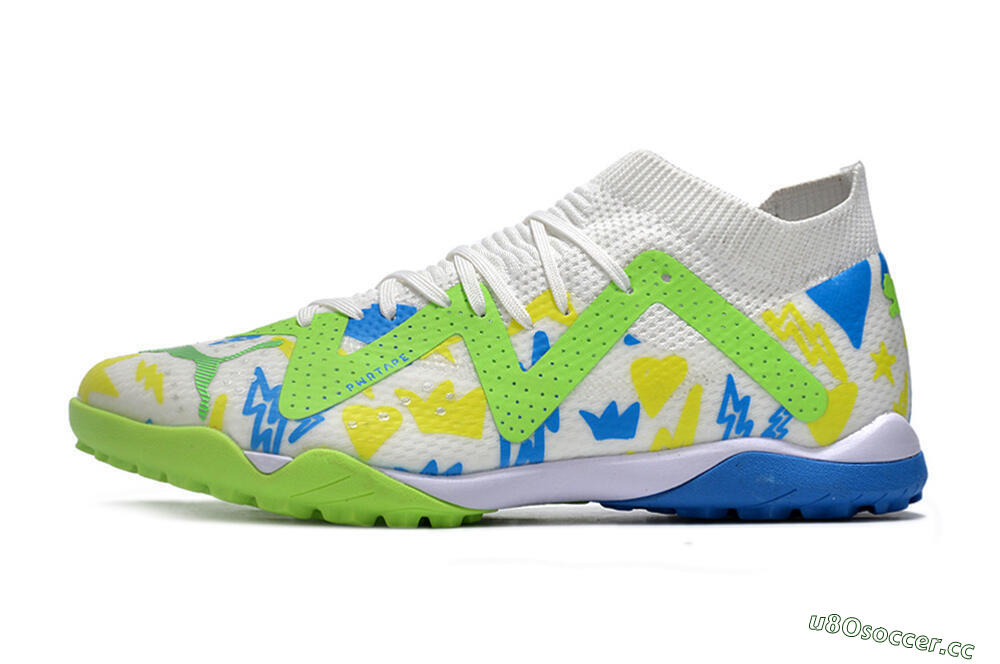 Men's Puma Future Ultimate TF Artificial Turf Low-Tops Football Shoes - White/Blue/Yellow/Green 0