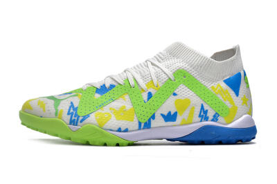 Men's Puma Future Ultimate TF Artificial Turf Low-Tops Football Shoes - White/Blue/Yellow/Green