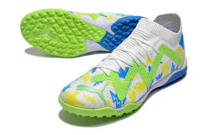 Men's Puma Future Ultimate TF Artificial Turf Low-Tops Football Shoes - White/Blue/Yellow/Green