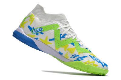 Men's Puma Future Ultimate TF Artificial Turf Low-Tops Football Shoes - White/Blue/Yellow/Green