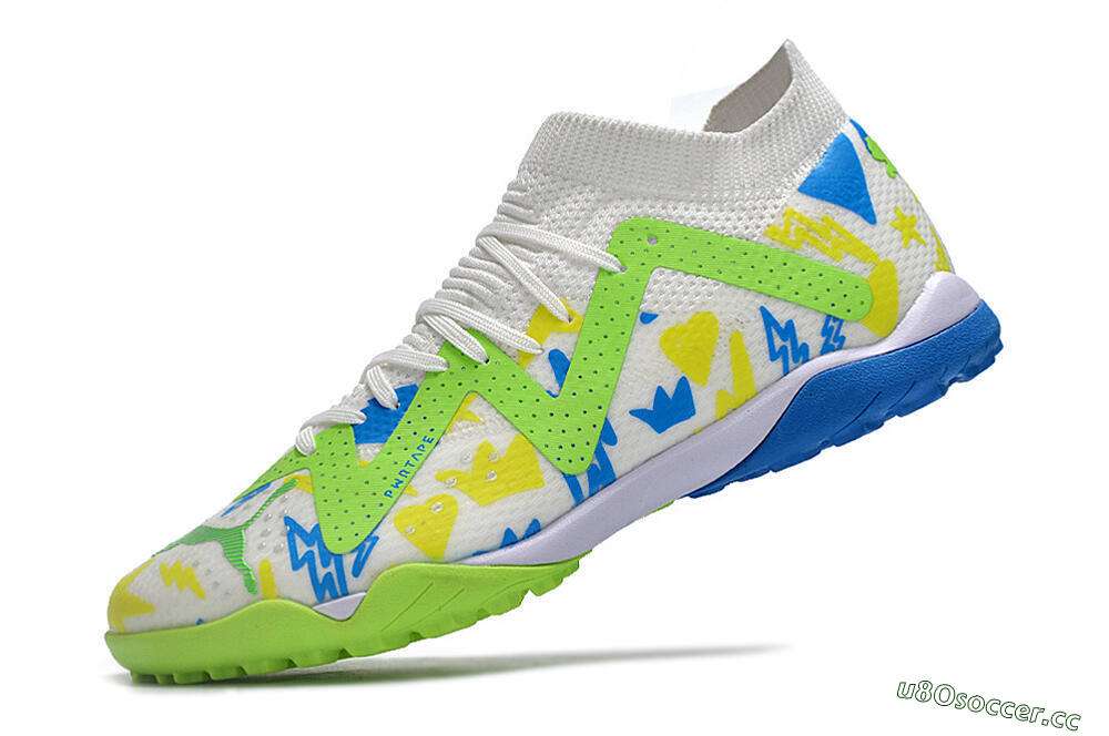 Men's Puma Future Ultimate TF Artificial Turf Low-Tops Football Shoes - White/Blue/Yellow/Green 5