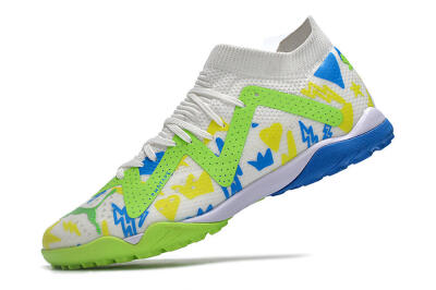 Men's Puma Future Ultimate TF Artificial Turf Low-Tops Football Shoes - White/Blue/Yellow/Green