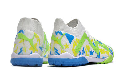 Men's Puma Future Ultimate TF Artificial Turf Low-Tops Football Shoes - White/Blue/Yellow/Green