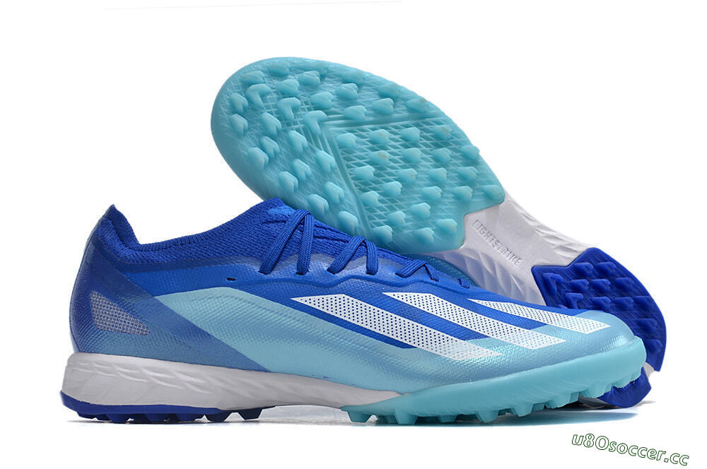 Men's Adidas X Crazyfast.1 TF Artificial Turf Low-Tops Football Shoes - Blue/Silver/White 2