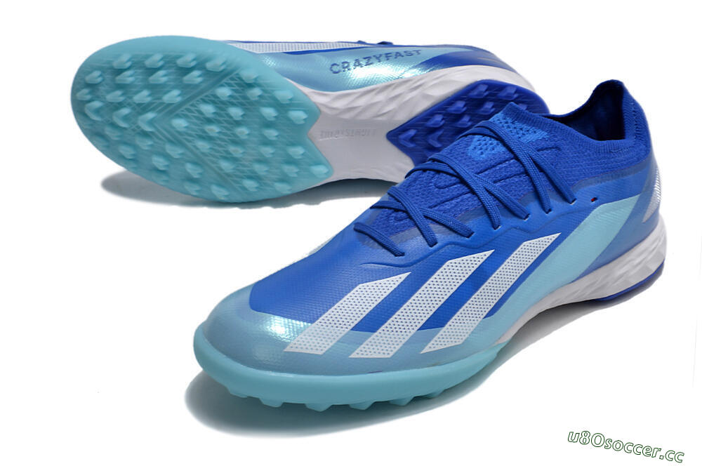 Men's Adidas X Crazyfast.1 TF Artificial Turf Low-Tops Football Shoes - Blue/Silver/White 3