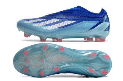Men's Adidas X Crazyfast.1 Laceless FG Firm Ground Low-Tops Football Boots - Blue/White/Jade