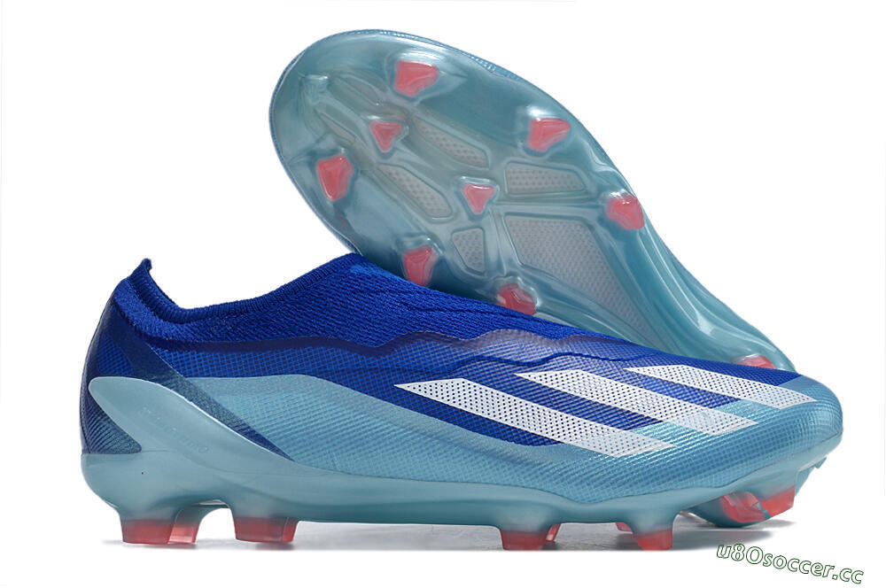 Men's Adidas X Crazyfast.1 Laceless FG Firm Ground Low-Tops Football Boots - Blue/White/Jade 2