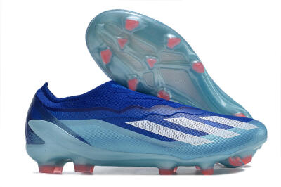 Men's Adidas X Crazyfast.1 Laceless FG Firm Ground Low-Tops Football Boots - Blue/White/Jade