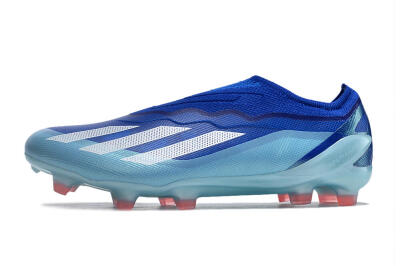 Men's Adidas X Crazyfast.1 Laceless FG Firm Ground Low-Tops Football Boots - Blue/White/Jade